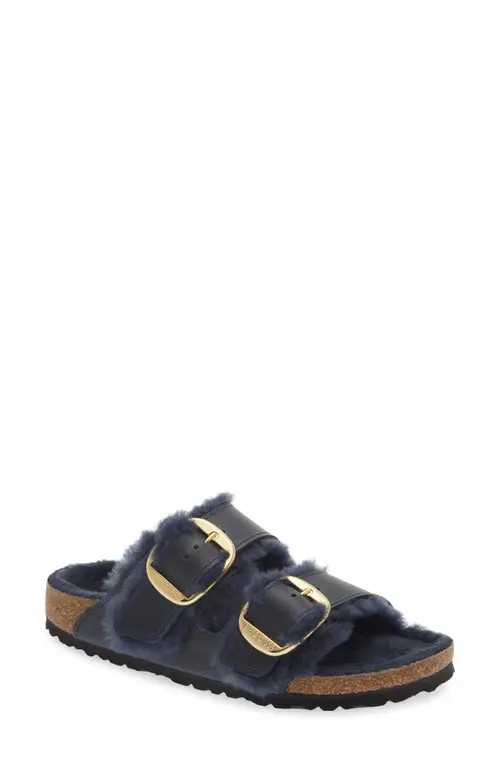 Birkenstock Arizona Big Buckle Genuine Shearling Lined Sandal in Midnight/Midnight at Nordstrom, Siz | Nordstrom