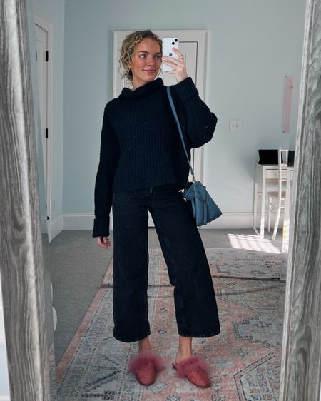 Spiced up this all black outfit with some feathered mules that are old from J.Crew! Surprisingly found these super similar from Kate Spade! 

Sweater is Anthro and jeans are old Zara wide leg cropped jeans, but I found similar 😊

// winter workwear, black sweater outfit, mules, casual workwear, girly style, grand millennial outfit  

#LTKworkwear #LTKshoecrush #LTKSeasonal
