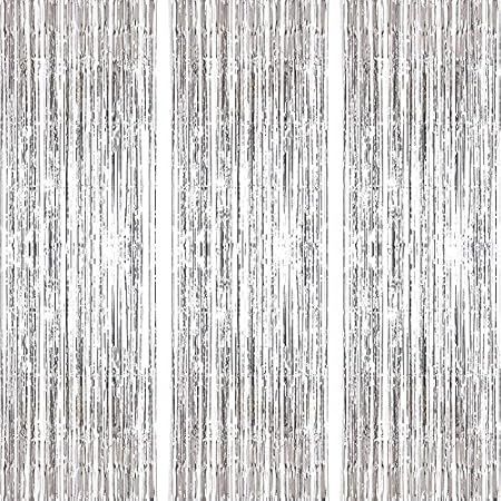 Moohome 3 Pack Silver Foil Fringe Curtain, Fringe Backdrop Curtains for Birthday Wedding Engagement  | Amazon (US)