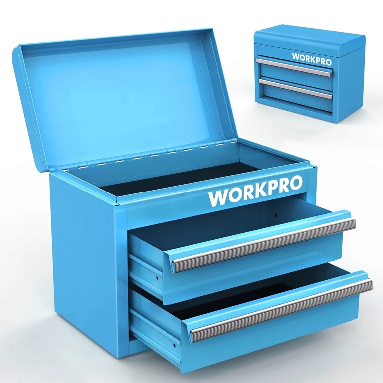 WORKPRO Mini Metal Tool Box with 2 Drawers and Top Storage, Small Tool Chest with PVC Liners and ... | Walmart (US)