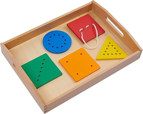 Wooden Toddler Beads and String Lacing Toy Set with Tray - Educational Threading Game for Fine Mo... | Amazon (US)