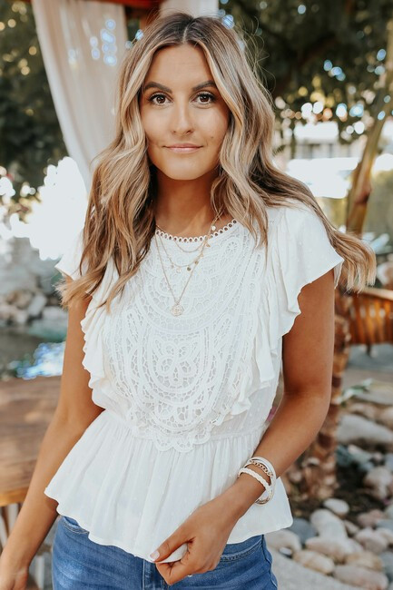 Ruffle Sleeve Crochet Lace White Blouse | Magnolia Boutique