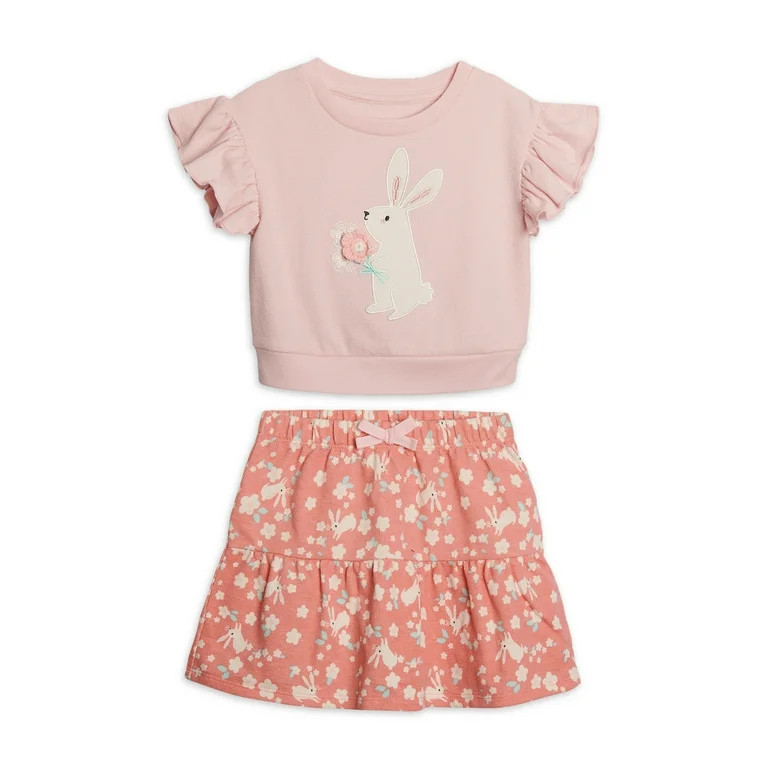 Wonder Nation Toddler Girls Easter Short Sleeve Tee and Skirt Outfit Set, Sizes 2T-5T | Walmart (US)