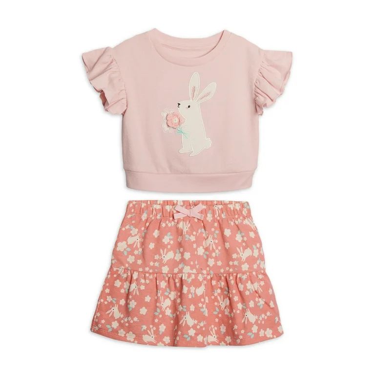 Wonder Nation Toddler Girls Easter Short Sleeve Tee and Skirt Outfit Set, Sizes 2T-5T | Walmart (US)