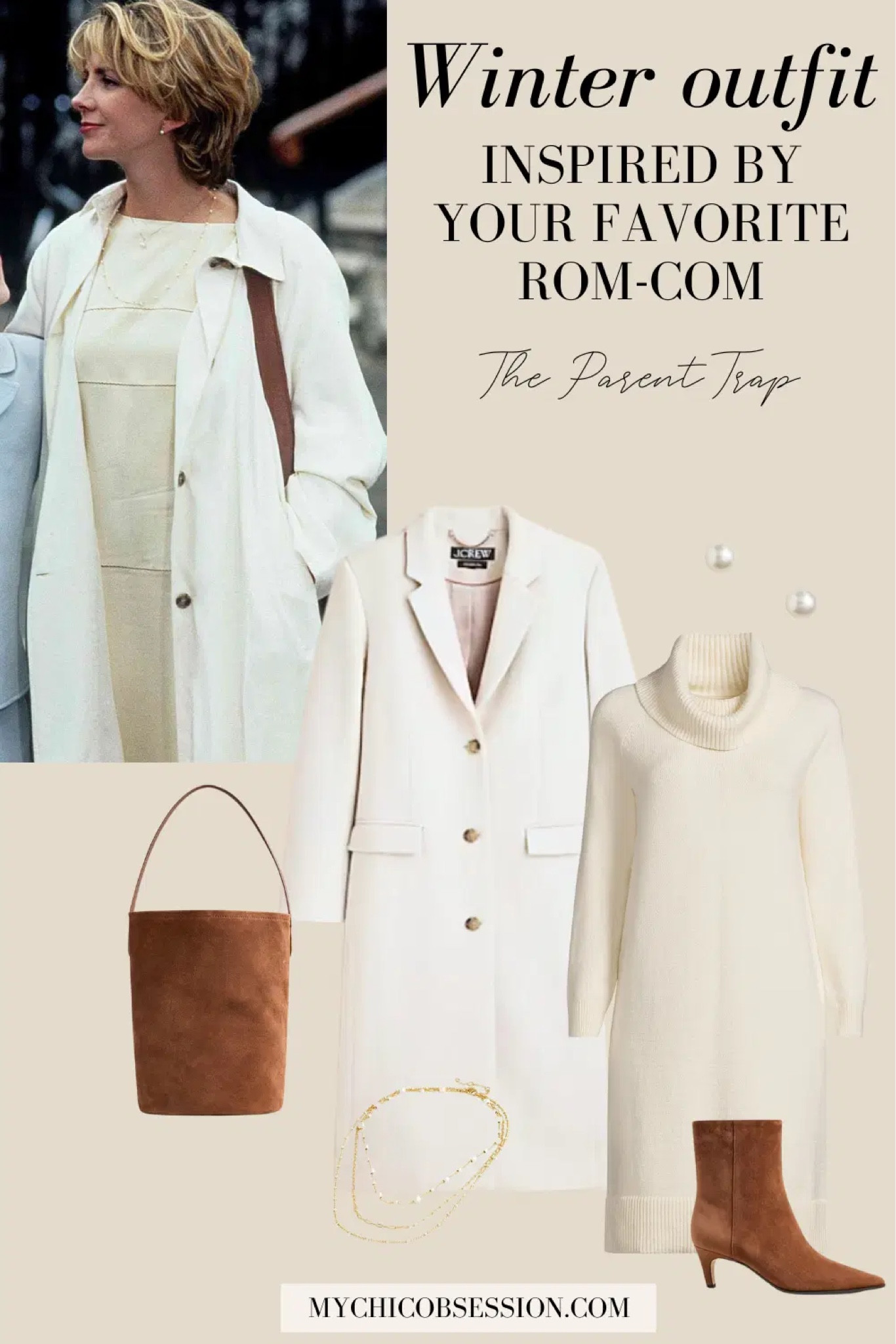 Start with a chic sweater dress to winterize this outfit idea. Pair it with a tailored, well-fitted coat for that touch of luxury. A classic design in a neutral color complements your neutral sweater dress and makes it look more expensive. Sleek, heeled boots and pearl earrings complete the look.

#LTKSeasonal #LTKStyleTip #LTKWorkwear