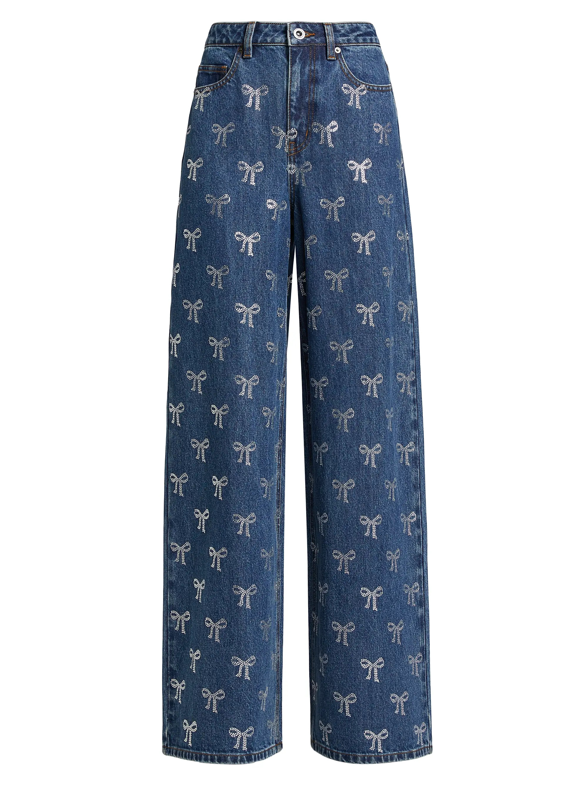 Rhinestone Bow High-Rise Straight-Leg Jeans | Saks Fifth Avenue
