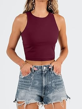 EFAN Womens Sexy Sleeveless Double Lined Crop Tops Workout Cute Tight Racerback Tank Tops Summer ... | Amazon (US)