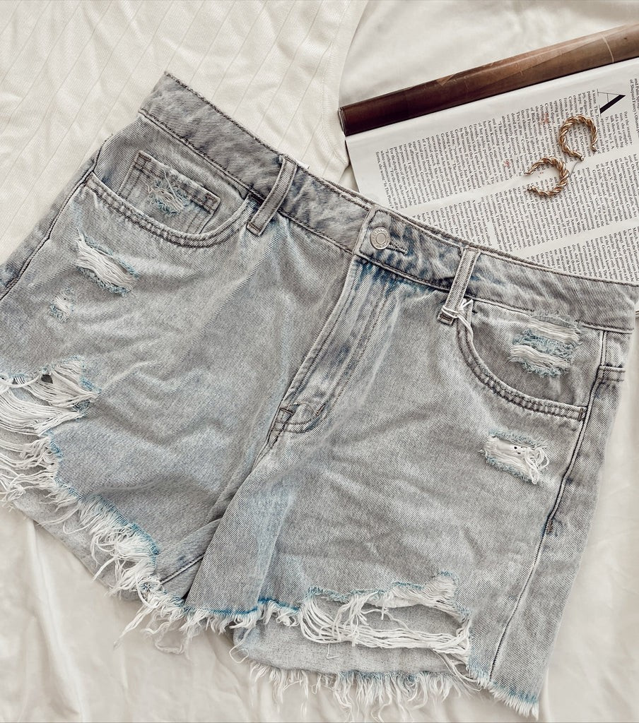 Alaina Light Wash Distressed Denim Shorts | She Is Boutique