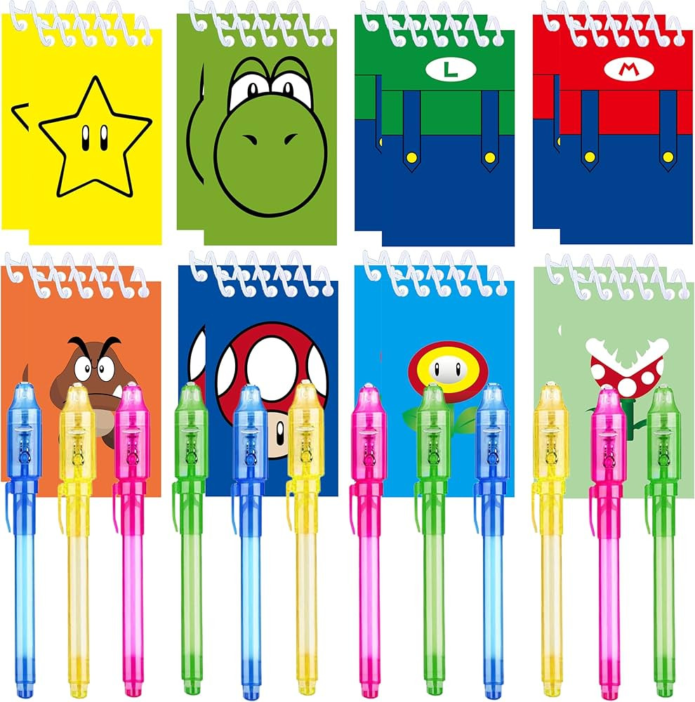 24 Pcs Super Bros Party Favors | Set of 12 Invisible Ink Pen and 12 Super Bros Mini Notepads | Gi... | Amazon (US)