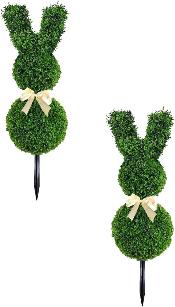 Bunny Topiary Outdoor,Rabbit Shaped Topiary Trees with Ground Spike,Artificial Bunny-Shaped Topia... | Amazon (US)