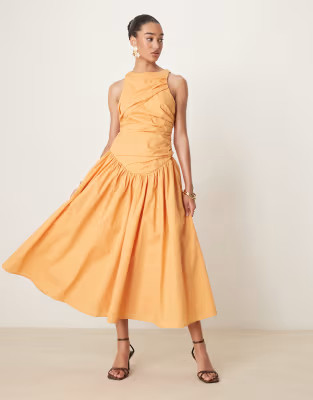 ASOS DESIGN structured ruched full skirt maxi dress in apricot | ASOS | ASOS (Global)