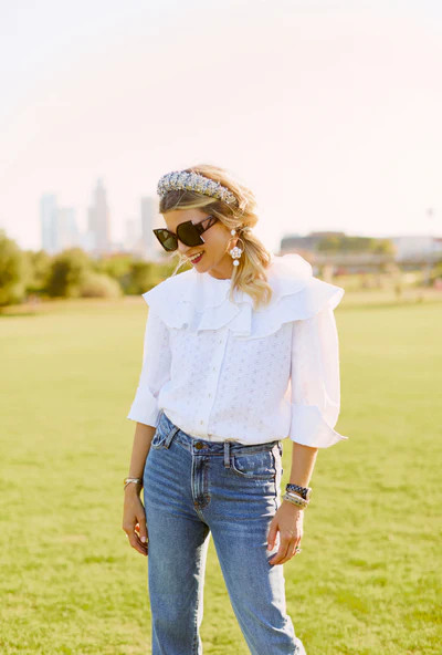 Ruffle Blouse -White Textured | Shop BURU