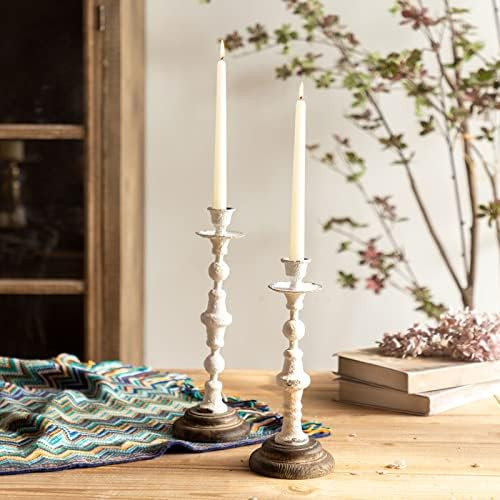 GAKA White Metal Vintage Candle Holder Stand(Set of 2) Taper Candlestick Holders of Rustic Farmho... | Amazon (US)