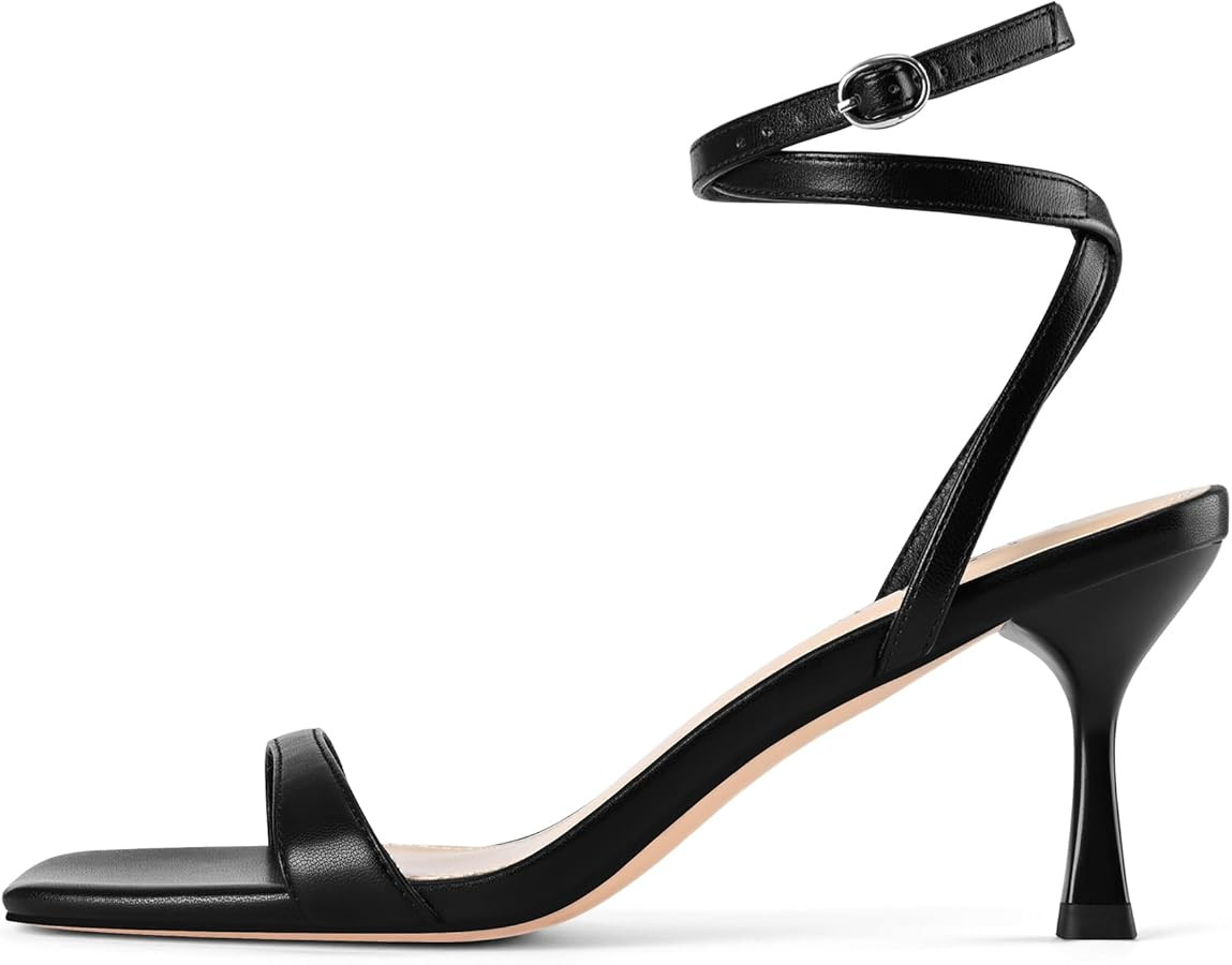 Adrizzlein Kitten Heels for Women Strappy Heels Square Open Toe Lace up Heeled Sandals Ankle Wrap... | Amazon (US)
