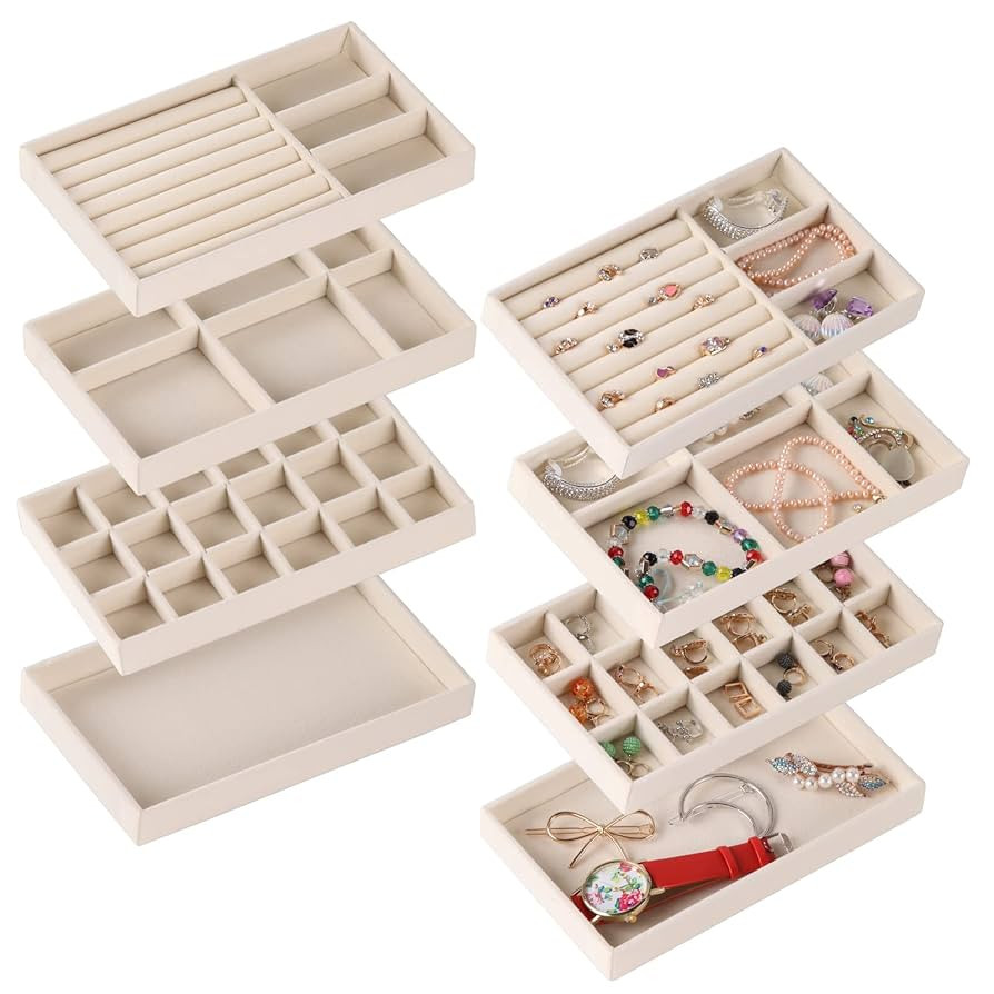 CDBOVID Set mit 8 stapelbaren Samt-Schmuck-Organizer-Tabletts, 4 Stile, Schmuck-Aufbewahrungs-Ein... | Amazon (DE)