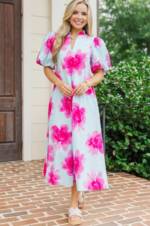 Worth Every Moment Blue Large Floral Midi Dress | The Mint Julep Boutique