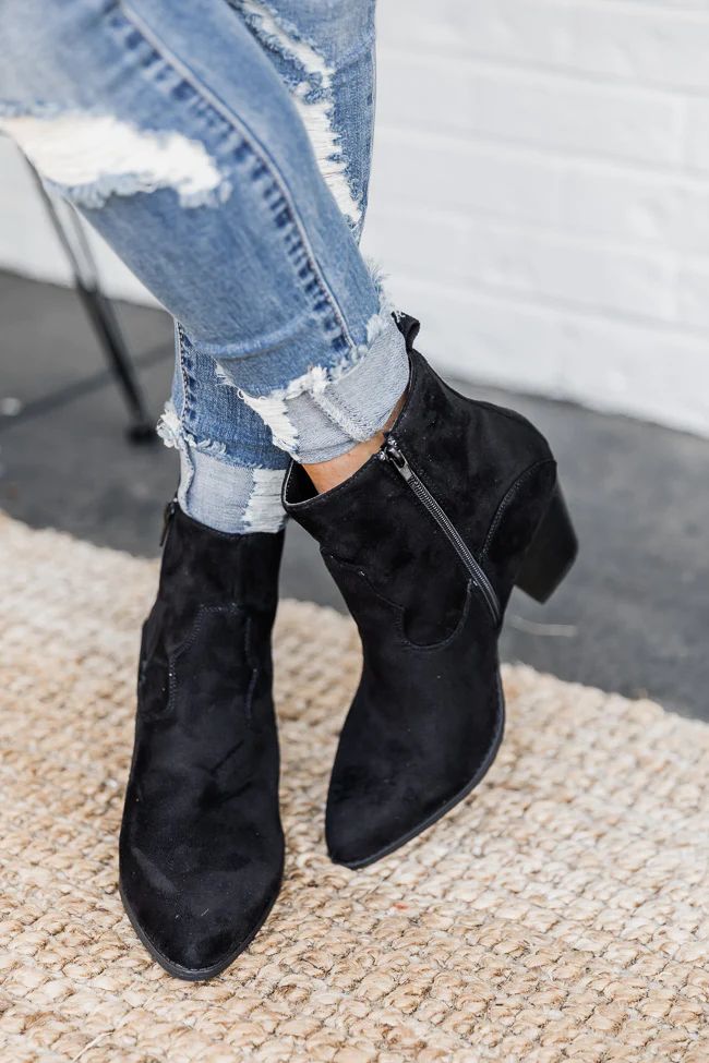 Zuri Black Pointed Toe Western Suede Boots | The Pink Lily Boutique