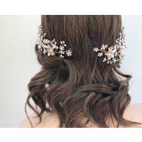Rose Gold Crystal & Pearl Bridal Hair Vine Headpiece/Wedding Crown Headband 2 Piece Flower Hairpiece | Etsy (US)
