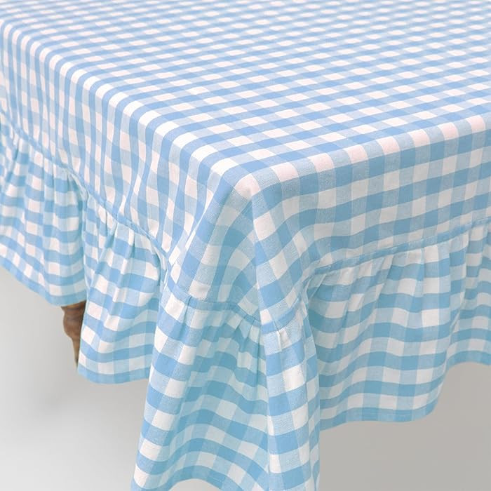 60x90 in Cotton Tablecloth with Ruffled Hem – Rectangular Farmhouse Dining Table Cover for Kitc... | Amazon (US)