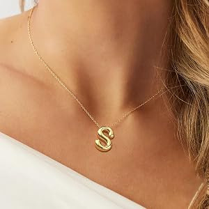 Bubble Letter Necklace Gold Initial Necklaces for Women Trendy Chunky Charm Pendant Necklaces Gol... | Amazon (US)