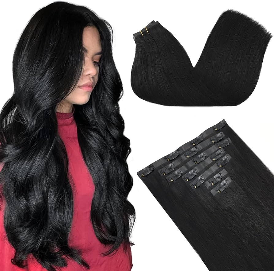 GOO GOO Clip in Hair Extensions Real Human Hair, 22inch 150g 7Pcs, 1 Jet black, Remy Human Hair E... | Amazon (US)