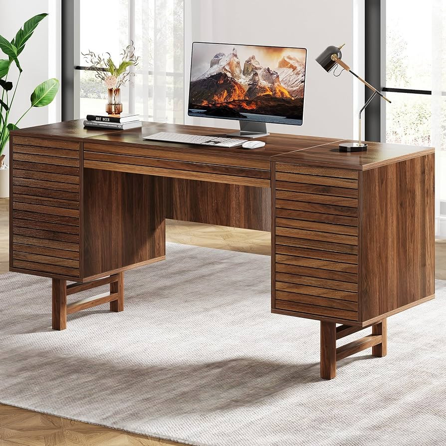 Tribesigns 59-Inch Computer Desk with Large Drawer, Wood Office Executive Desk with Storage Cabin... | Amazon (US)