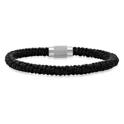 Steeltime Mens black braided leather and stainless steel bracelet | Target