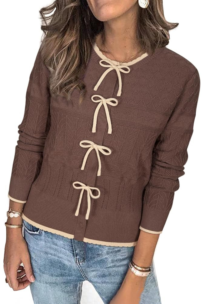 Arach&Cloz Suéteres de lazo para mujer, suéteres casuales con bloques de color de otoño 2025 | Amazon (US)