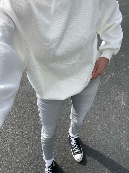 Spring outfit with a white sweatshirt from shein and grey high rise skinny jeans by seven for all mankind. Keeping my feet comfy in my platform converse- my faves

#LTKunder100 #LTKshoecrush #LTKstyletip