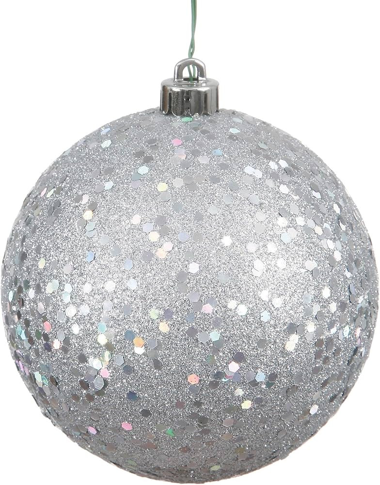 Vickerman 4" Silver Sequin Ball Ornament - 6 per Bag - Shatterproof - Reliable and Ready to Hang ... | Amazon (US)