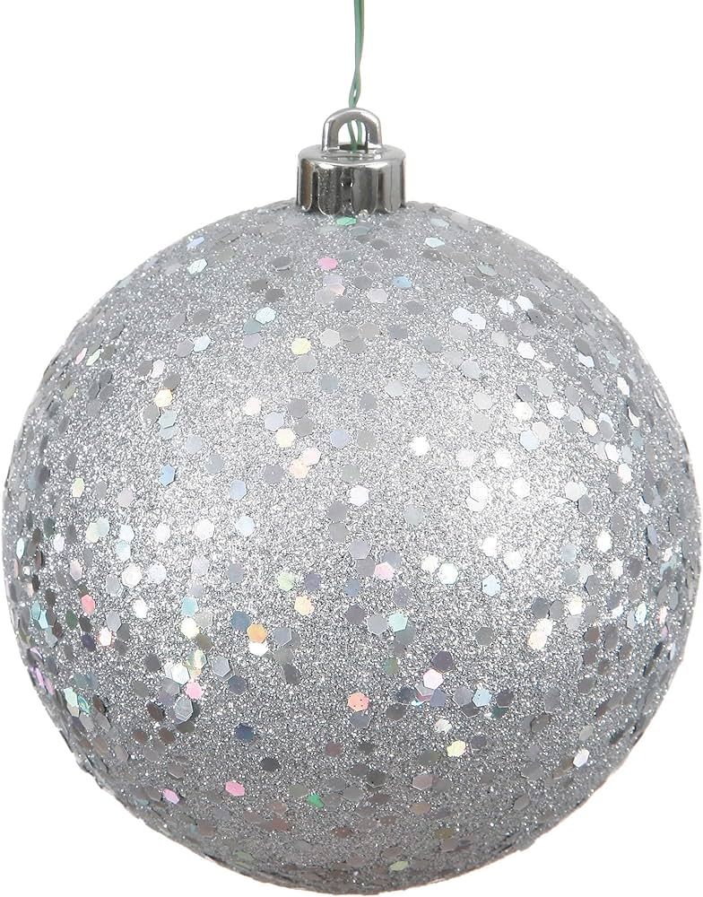 Vickerman 4" Silver Sequin Ball Ornament - 6 per Bag - Shatterproof - Reliable and Ready to Hang ... | Amazon (US)