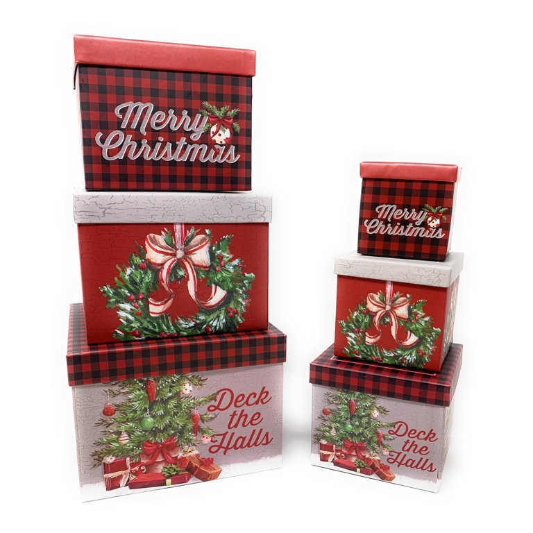 The Seasonal Shop Christmas Gift Boxes Set of 6 Petite Deluxe Christmas Nesting Boxes with Lids i... | Walmart (US)