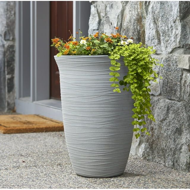 Better Homes & Gardens Terrence 15" Wide Round Resin Vase, Cement Color | Walmart (US)