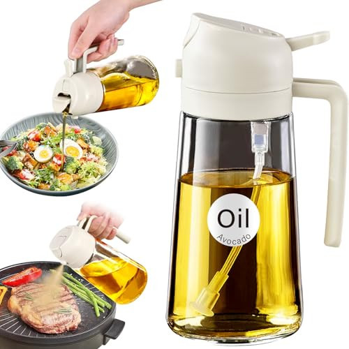 YARRAMATE 16oz/470ml Glass Olive Oil Sprayer for Cooking with Stickers, 2 in 1 Oil Dispenser for Kitchen Gadgets, Food Grade Premium Spray Bottle for Salad, Frying, BBQ (Creamy White) | Amazon (US)