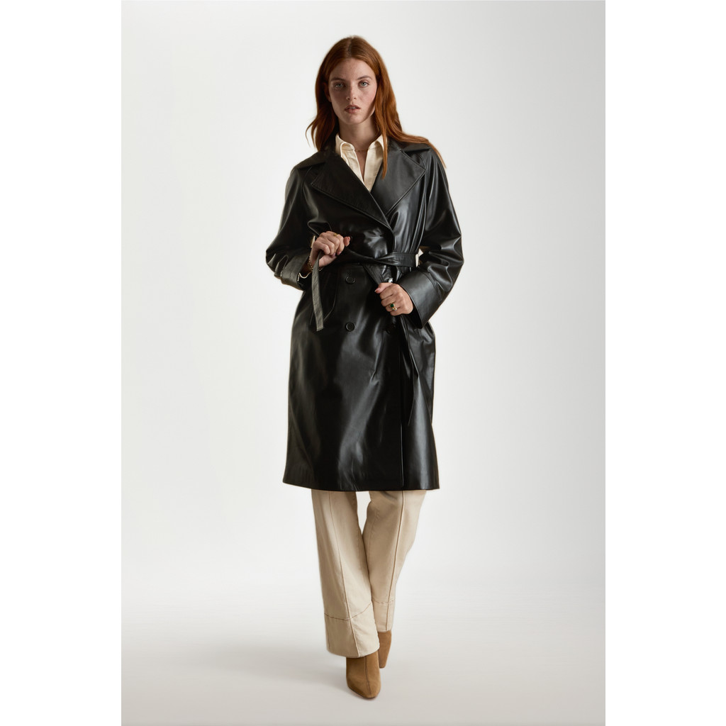 Furniq UK Sloane Leather Trench Coat in Black at Nordstrom, Size Xx-Large | Nordstrom