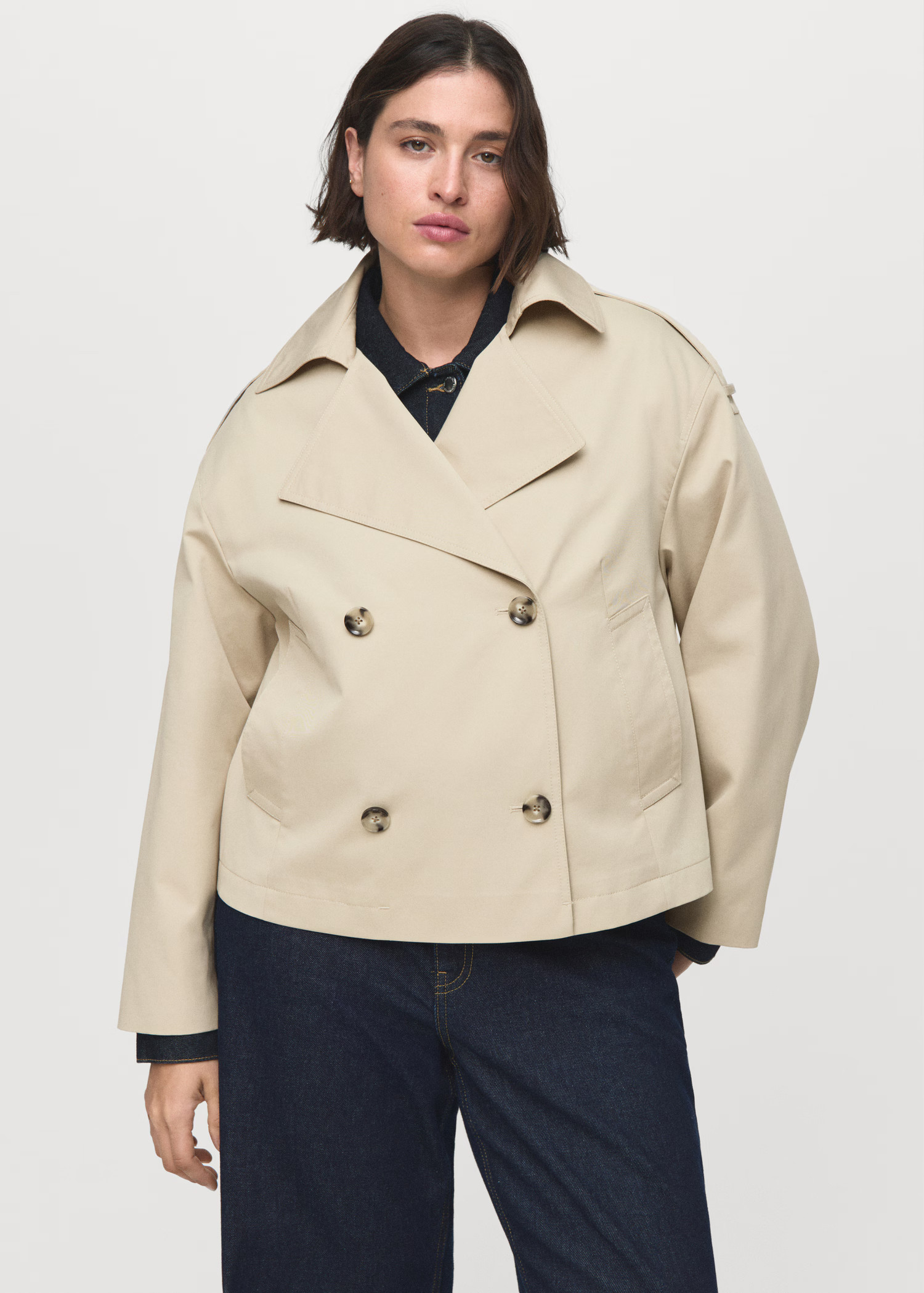 Double-breasted cropped trench coat | Mango (US/MX/AU)