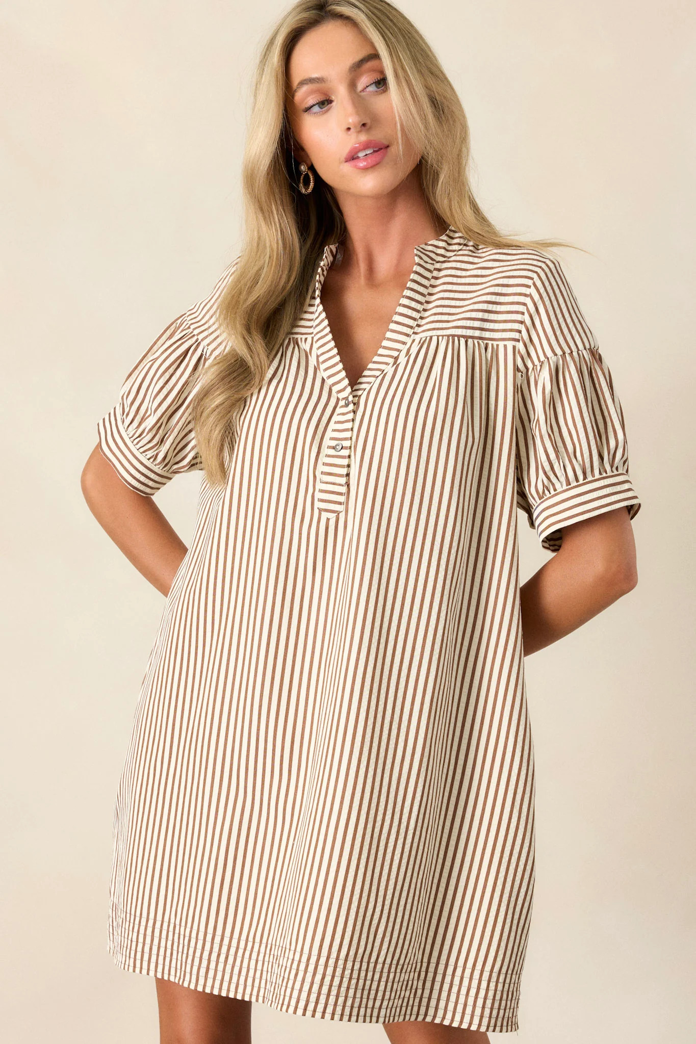 Bitter Sweet Symphony Brown Stripe Mini Dress | Red Dress