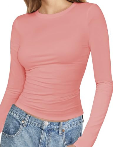 Womens Basic Casual Crop Tops Summer Fall White Black Long Sleeves Slim Fit Tees Crew Neck T Shirts Plain Going Out Y2k Plain Cute Tops Tight Fitted Sexy Compression Trendy Clothes Baby Tee Shirts | Amazon (US)