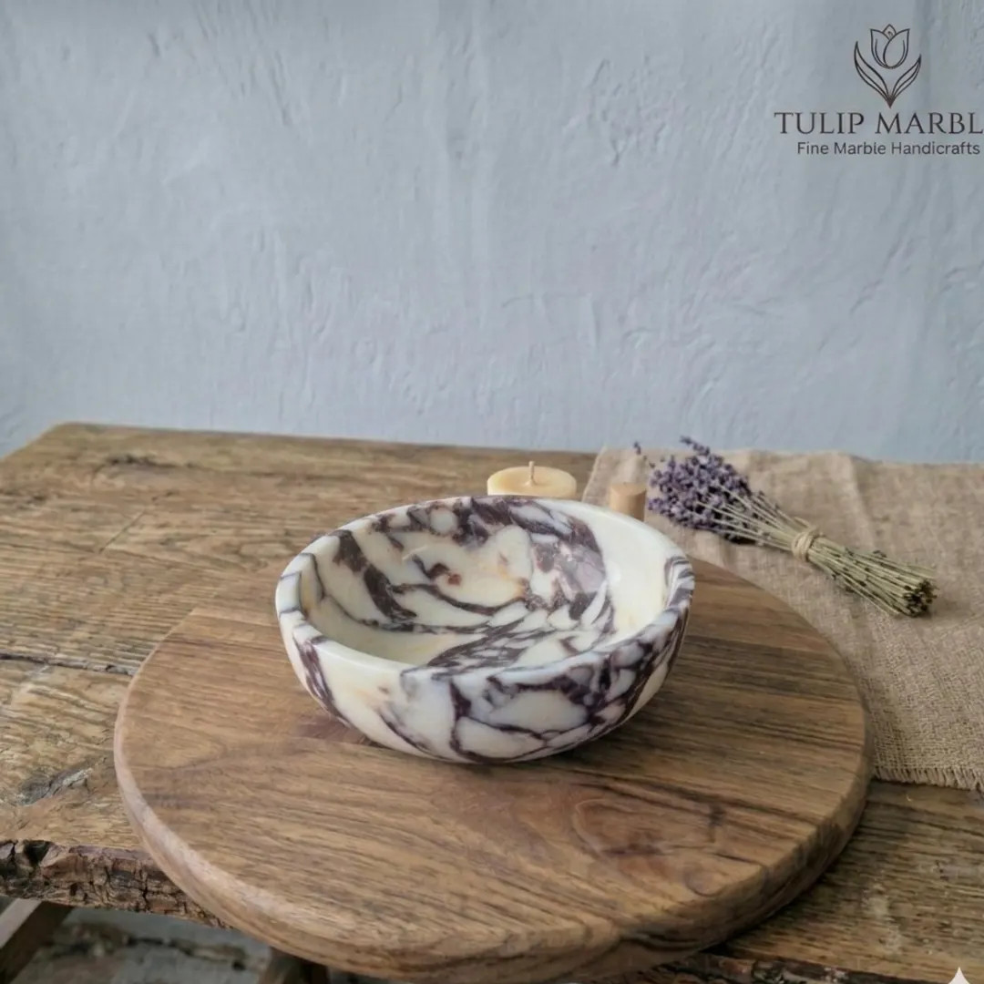 Calacatta Viola Marble Bowl – Handmade Round Stone Centerpiece – Luxury Coffee Table Decor | Etsy (US)