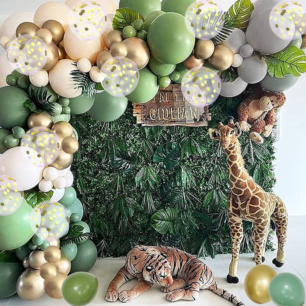 180 PCS Sage Green Balloon Garland Arch Kit, Safari Balloon Arch Olive Green Gold Nude and Gold C... | Amazon (US)