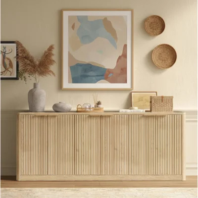 Natural Wood Sideboard Cabinet Farmhouse Buffet Cabinet with Slatted Doors & Adjustable Shelf, Wood Coffee Bar Storage Station for Kitchen, Dining Roo | Wayfair North America