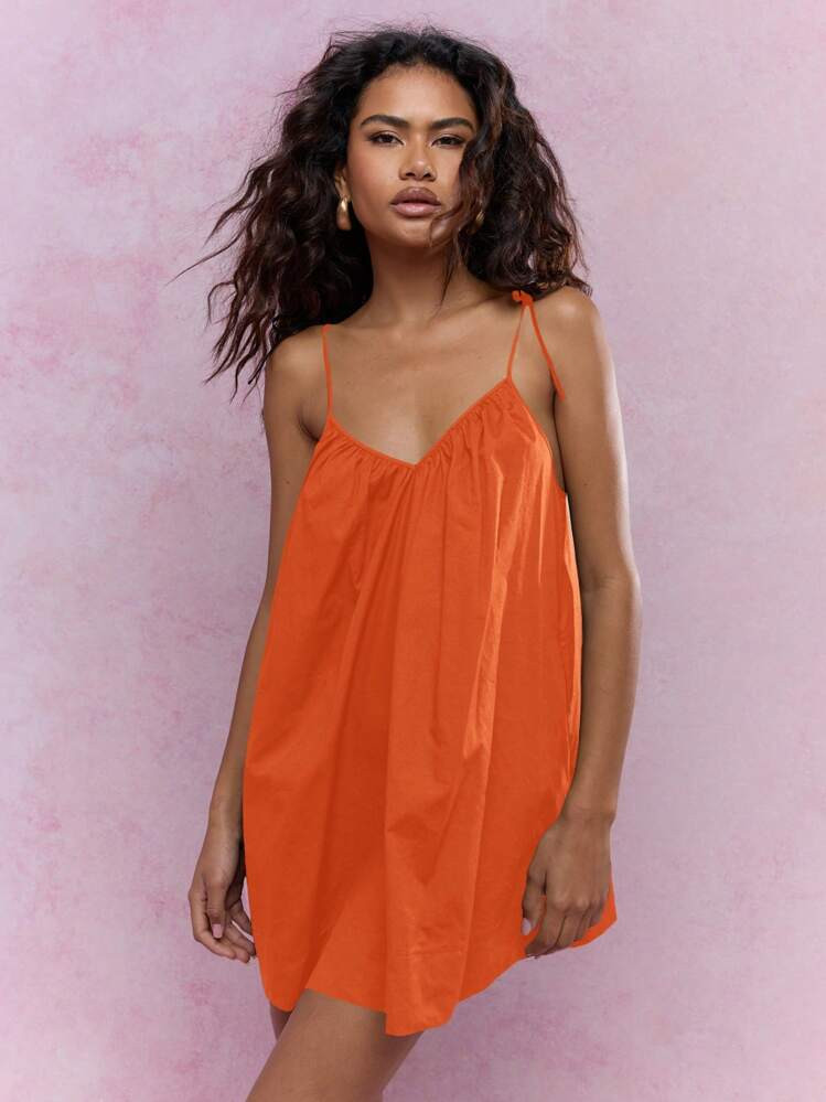 MISSGUIDED Summer Mini Smock Dress Tie Shoulder Trapeze Vacation Holiday Beach Cover Up Loose Fit Swing Sundress Resort Wear | SHEIN