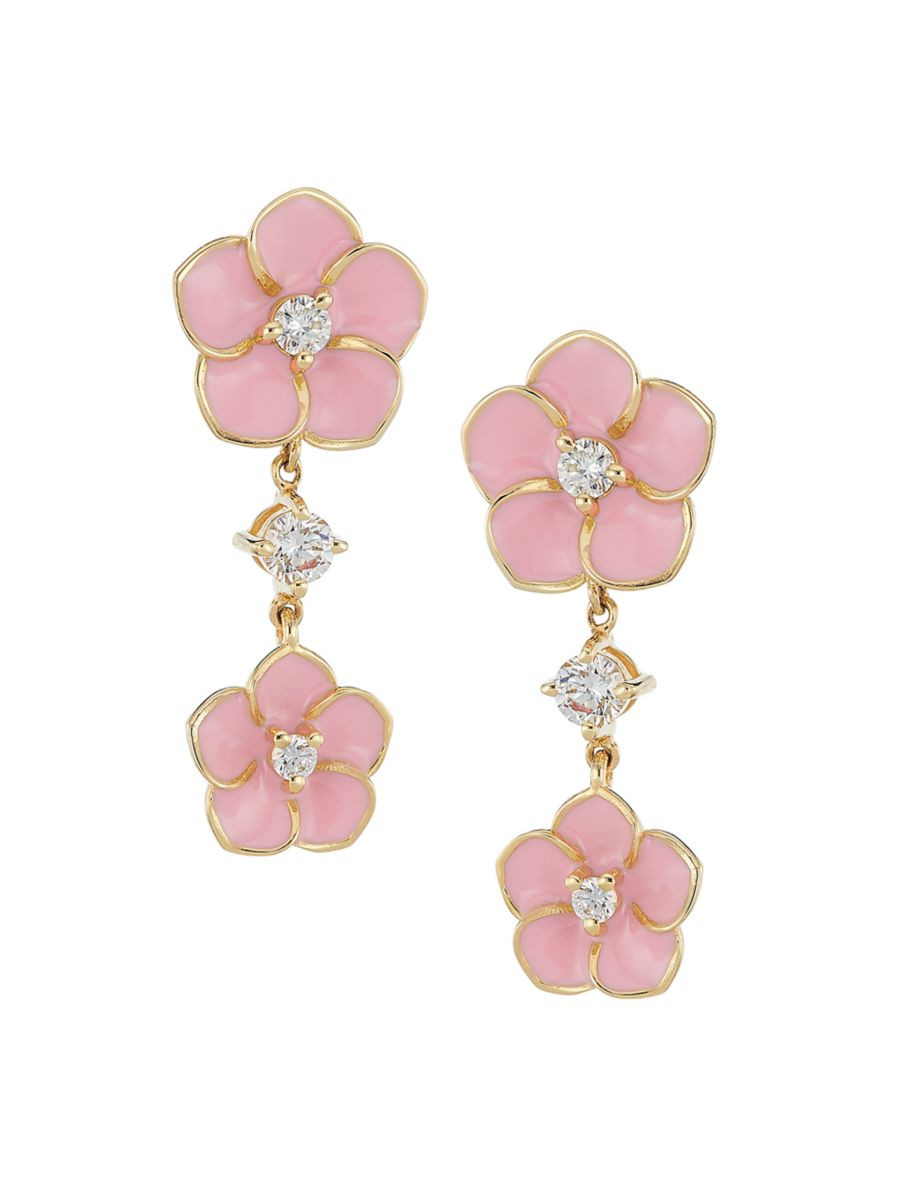 14K Yellow Gold, Enamel, & 0.05 TCW Diamond Flower Drop Earrings | Saks Fifth Avenue