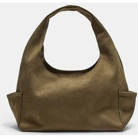 Stradivarius Faux suede shoulder bag with pockets Khaki OS | Stradivarius (UK)