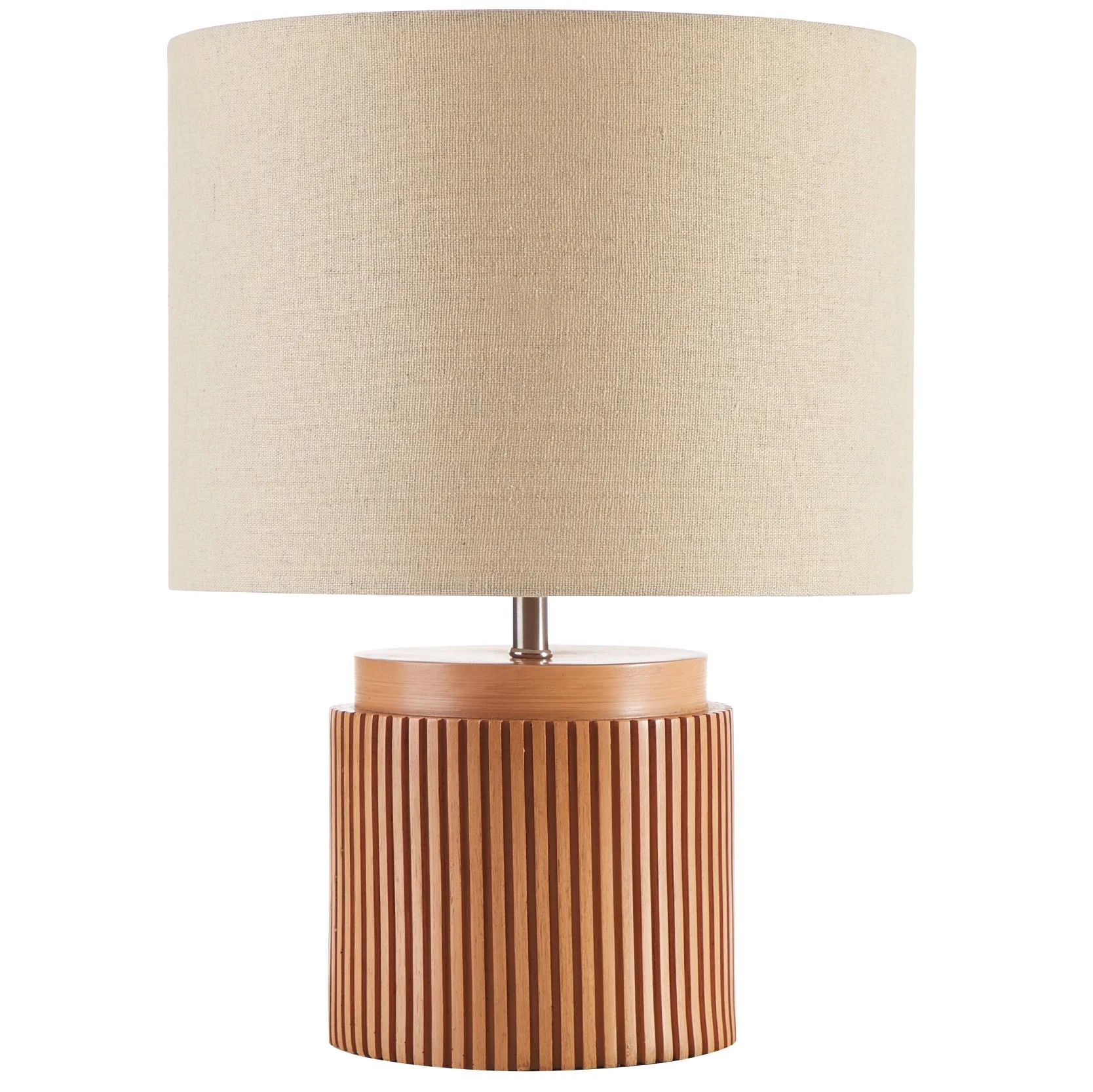 Beautiful 10.25" x 10.25" x 14" Brown Faux Ribbed Wood Table Lamp by Drew Barrymore | Walmart (US)