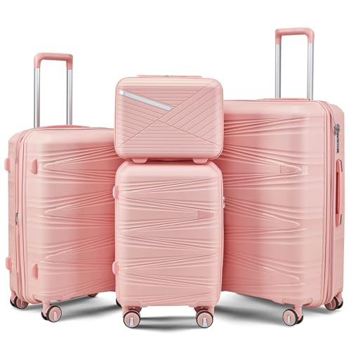 TRAVELEO 4 Piece Luggage Set PP Hardshell, Expandable Suitcase Set (20/24/28) with 14" Cosmetic C... | Amazon (US)