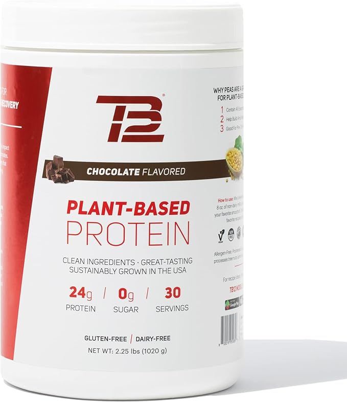 TB12 Plant Based Protein Powder by Tom Brady, 24g of Vegan Pea Protein, Low Sugar, Low Carb, Non-... | Amazon (US)