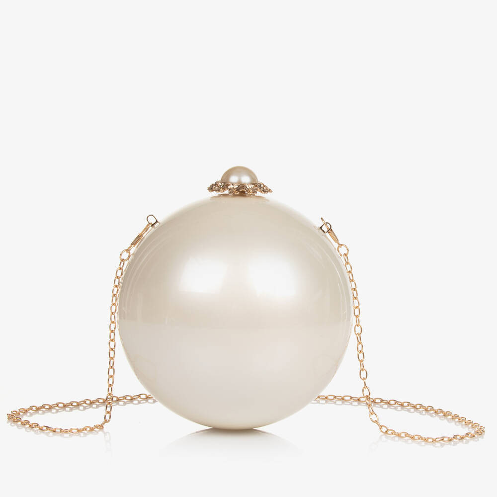 Junona Girls Ivory Pearl Ball Clutch Bag (15Cm) | Childrensalon