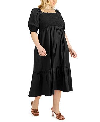 INC International Concepts Plus Size Smocked Puff-Sleeve A-Line Dress, Created for Macy's & Revie... | Macys (US)