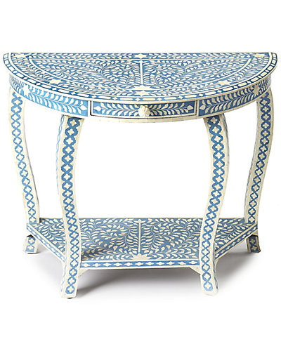Darrieux Blue Bone Inlay Demilune Console Table | Gilt & Gilt City